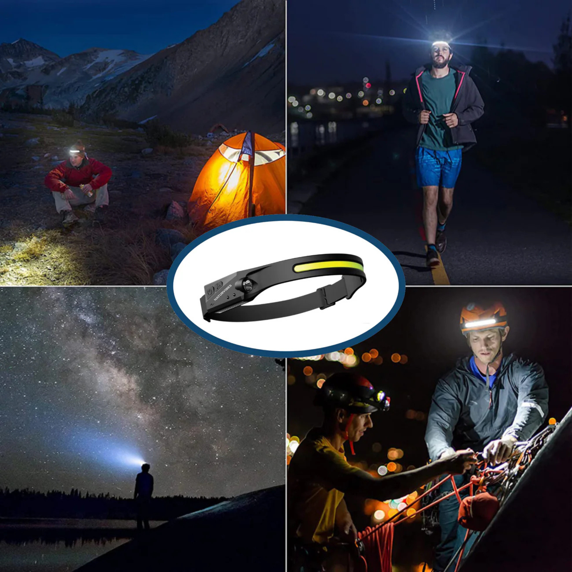 Lampe Frontale LED 230° avec Capteur Gestuel