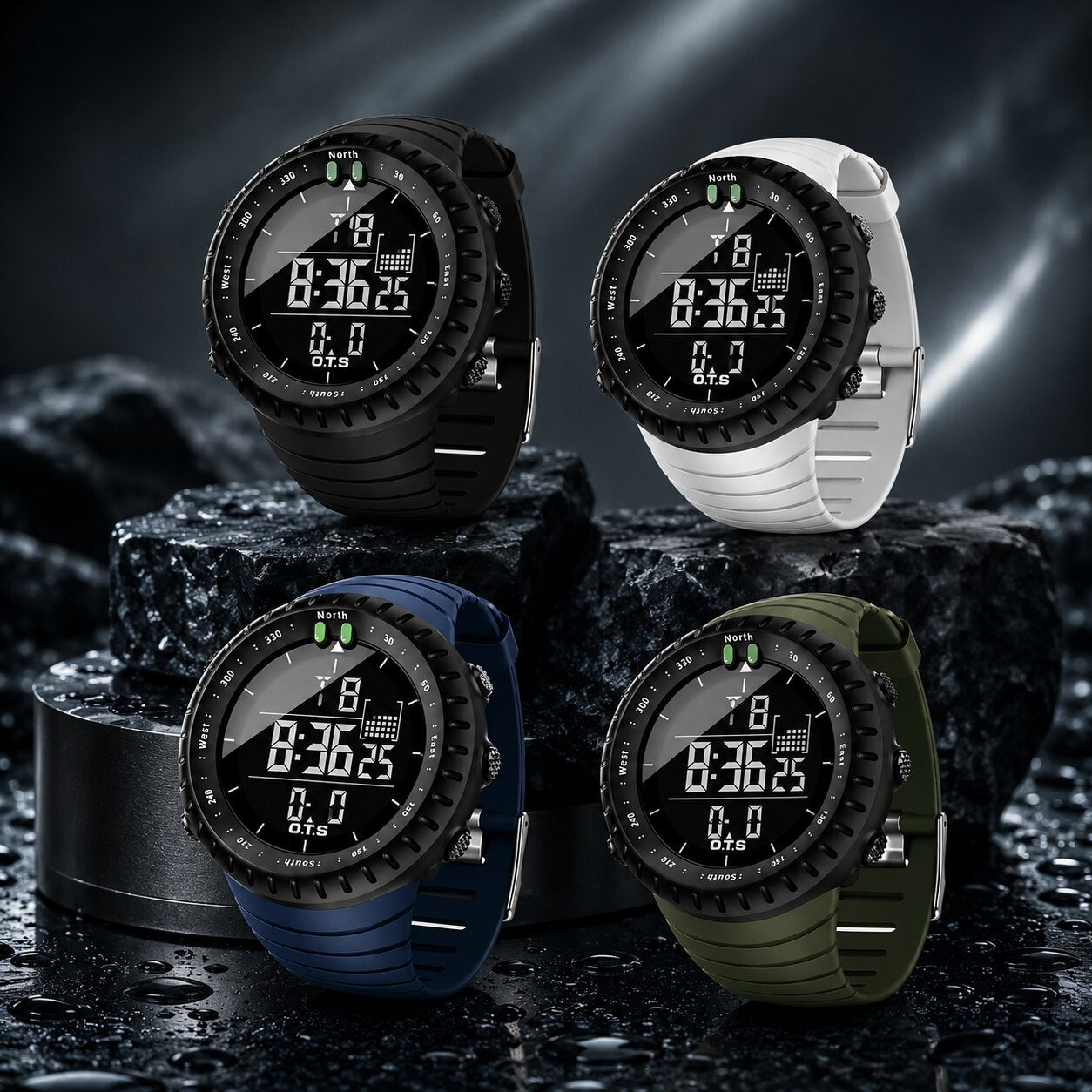 Montre de sport numérique étanche | Boîtier antichoc | Lumière LED, alarme et chronomètre | TidalPulse