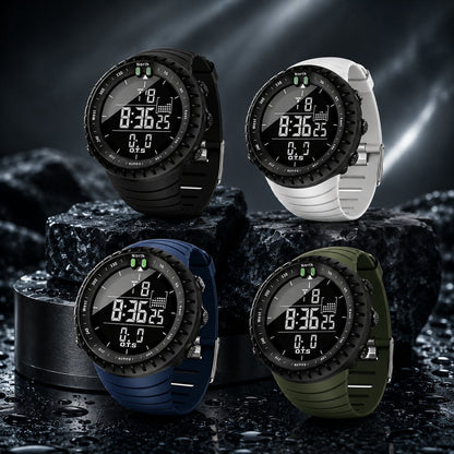 Montre de sport numérique étanche | Boîtier antichoc | Lumière LED, alarme et chronomètre | TidalPulse