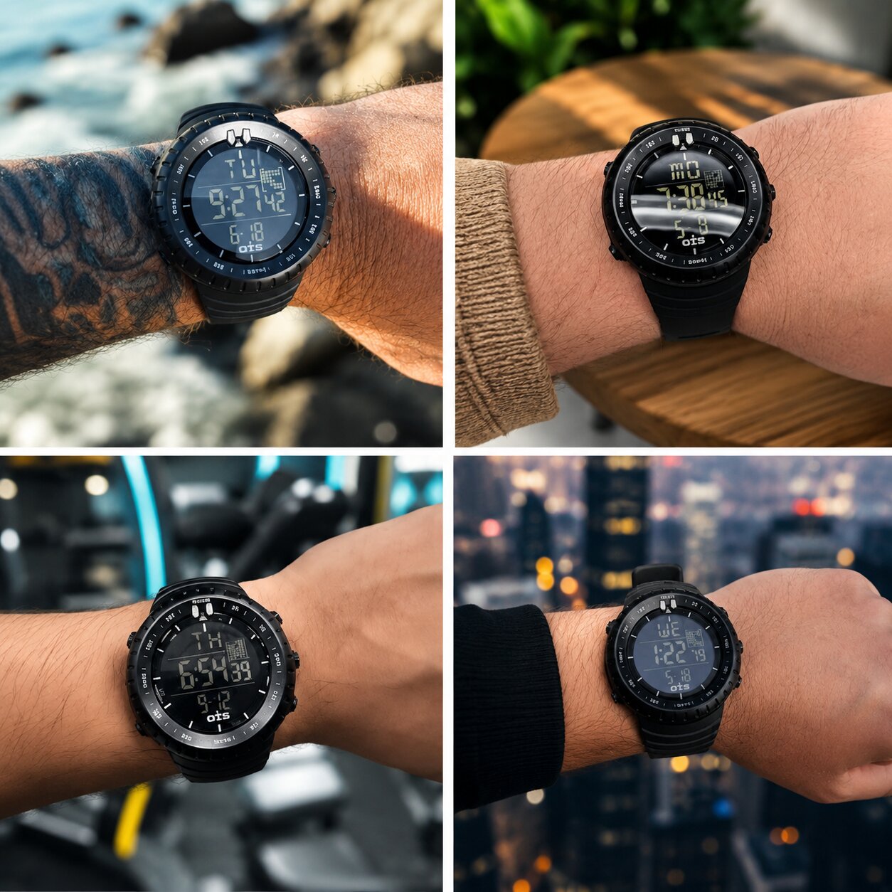 Montre de sport numérique étanche | Boîtier antichoc | Lumière LED, alarme et chronomètre | TidalPulse
