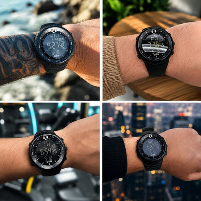 Montre de sport numérique étanche | Boîtier antichoc | Lumière LED, alarme et chronomètre | TidalPulse