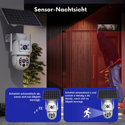 Solar Überwachungskamera 4K – Intelligente Nachtsicht & Bewegungserkennung | WLAN Kamera mit Akku & Solarpanel