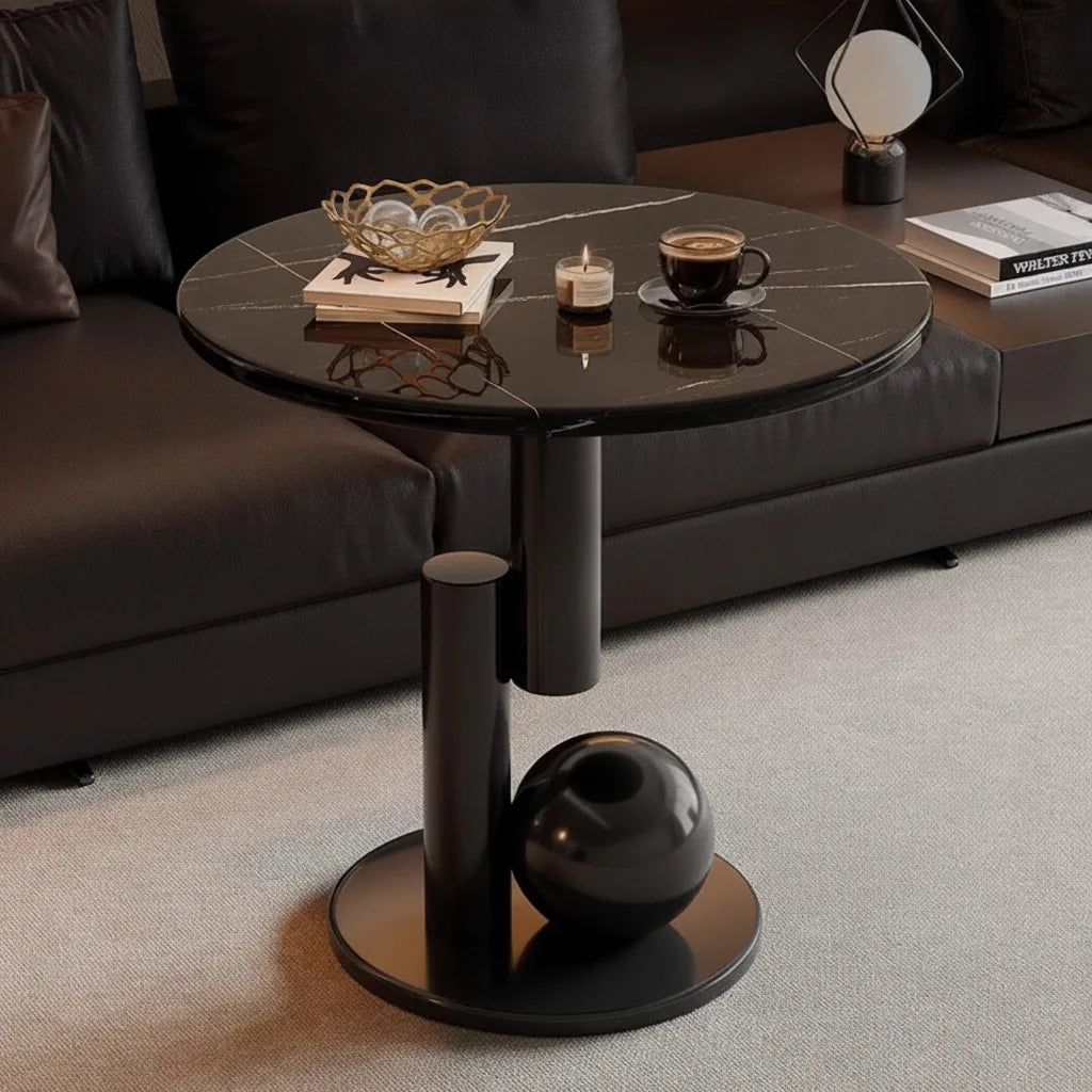 Table d'appoint ronde avec plateau effet marbre
