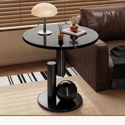 Table d'appoint ronde avec plateau effet marbre