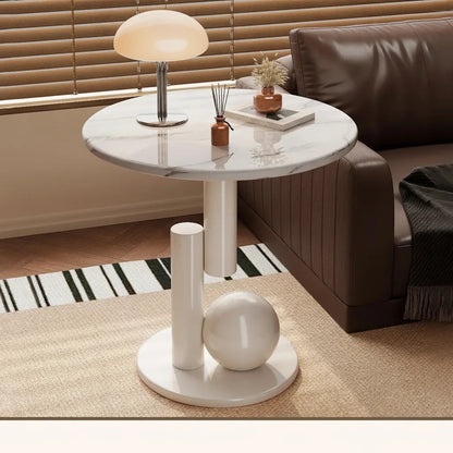 Table d'appoint ronde avec plateau effet marbre