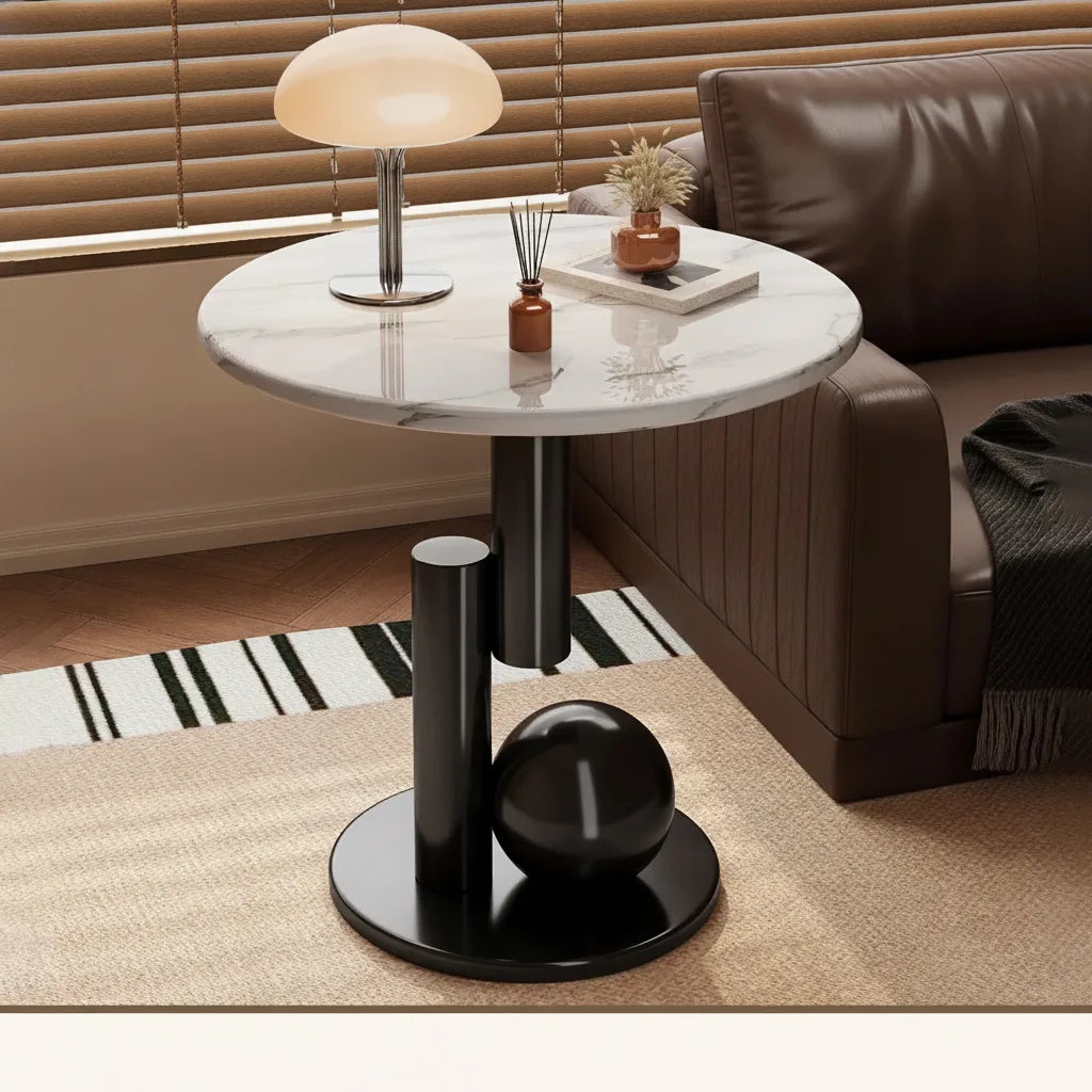 Table d'appoint ronde avec plateau effet marbre