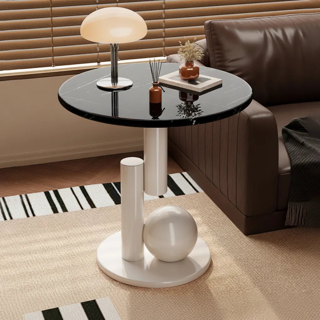 Table d'appoint ronde avec plateau effet marbre