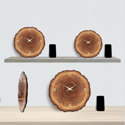 Horloge murale en forme de tranche d'arbre avec mécanisme silencieux