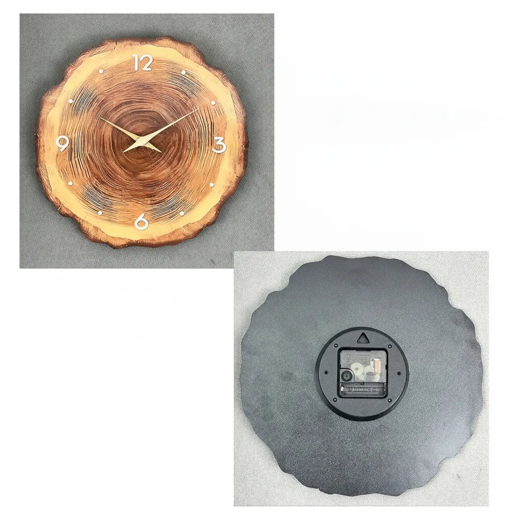 Horloge murale en forme de tranche d'arbre avec mécanisme silencieux