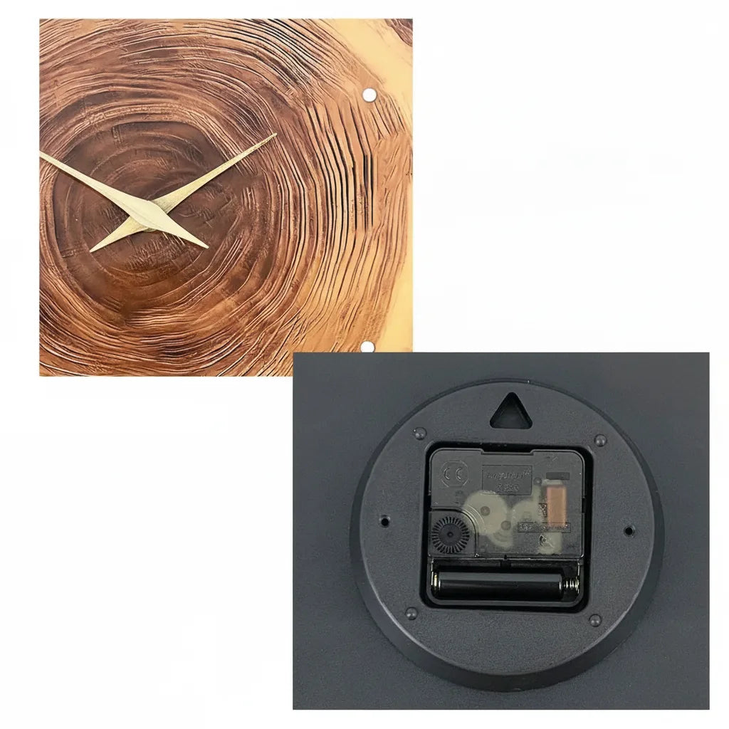 Horloge murale en forme de tranche d'arbre avec mécanisme silencieux