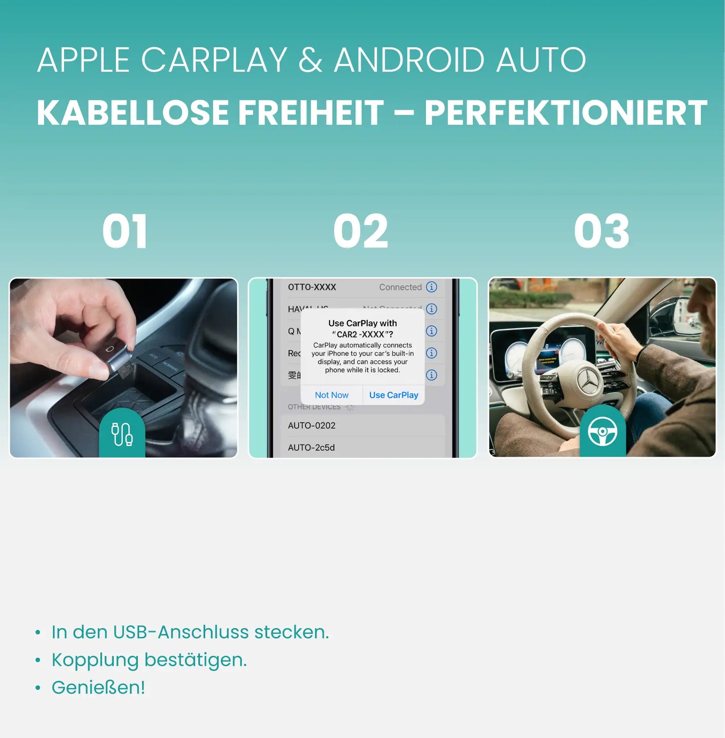 Ottocast® Mini Cube 3.0 Wireless CarPlay und Android Auto Adapter