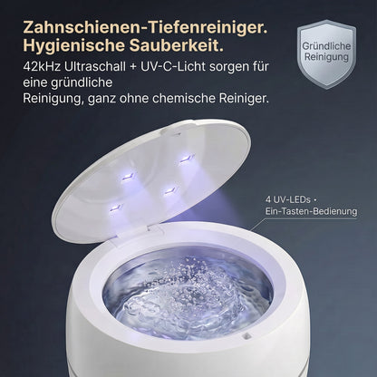 Ultraschallreiniger für Zahnspangen und Aligner mit UVC-Lampe, 42 kHz, Zyklus 5 oder 10 Minuten