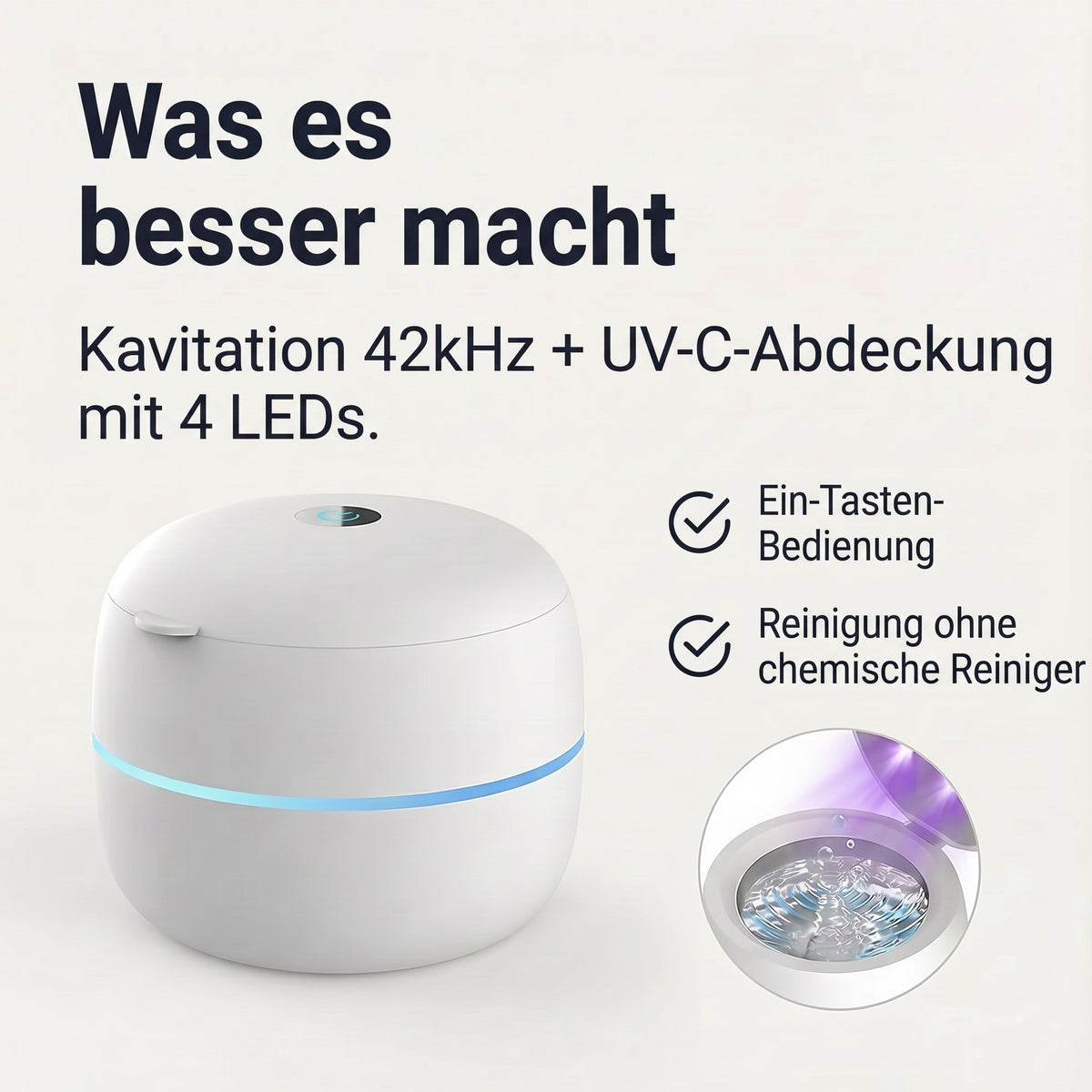 Ultraschallreiniger für Zahnspangen und Aligner mit UVC-Lampe, 42 kHz, Zyklus 5 oder 10 Minuten