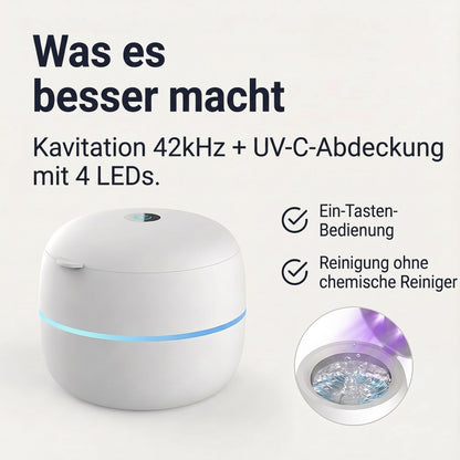 Ultraschallreiniger für Zahnspangen und Aligner mit UVC-Lampe, 42 kHz, Zyklus 5 oder 10 Minuten