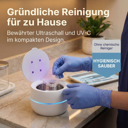 Ultraschallreiniger für Zahnspangen und Aligner mit UVC-Lampe, 42 kHz, Zyklus 5 oder 10 Minuten