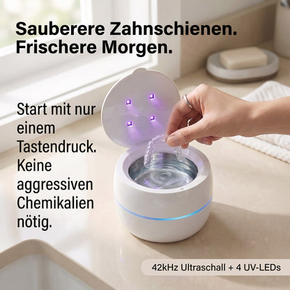 Ultraschallreiniger für Zahnspangen und Aligner mit UVC-Lampe, 42 kHz, Zyklus 5 oder 10 Minuten