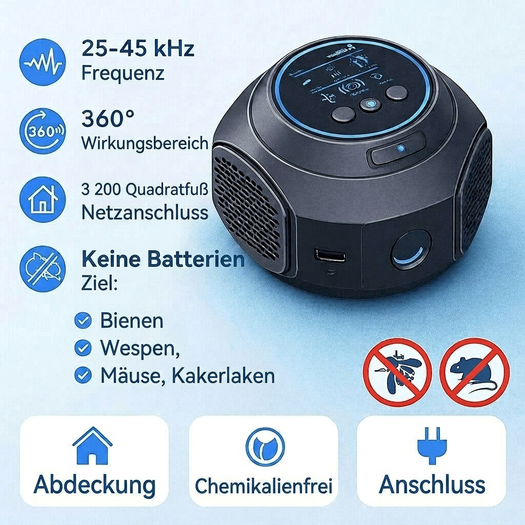 Répulsif ultrasonique contre les guêpes, les abeilles et les souris | Noir ou blanc | À brancher | PestWave