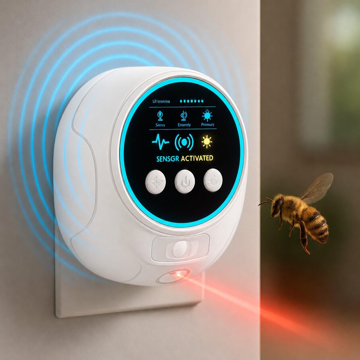 Répulsif ultrasonique contre les guêpes, les abeilles et les souris | Noir ou blanc | À brancher | PestWave